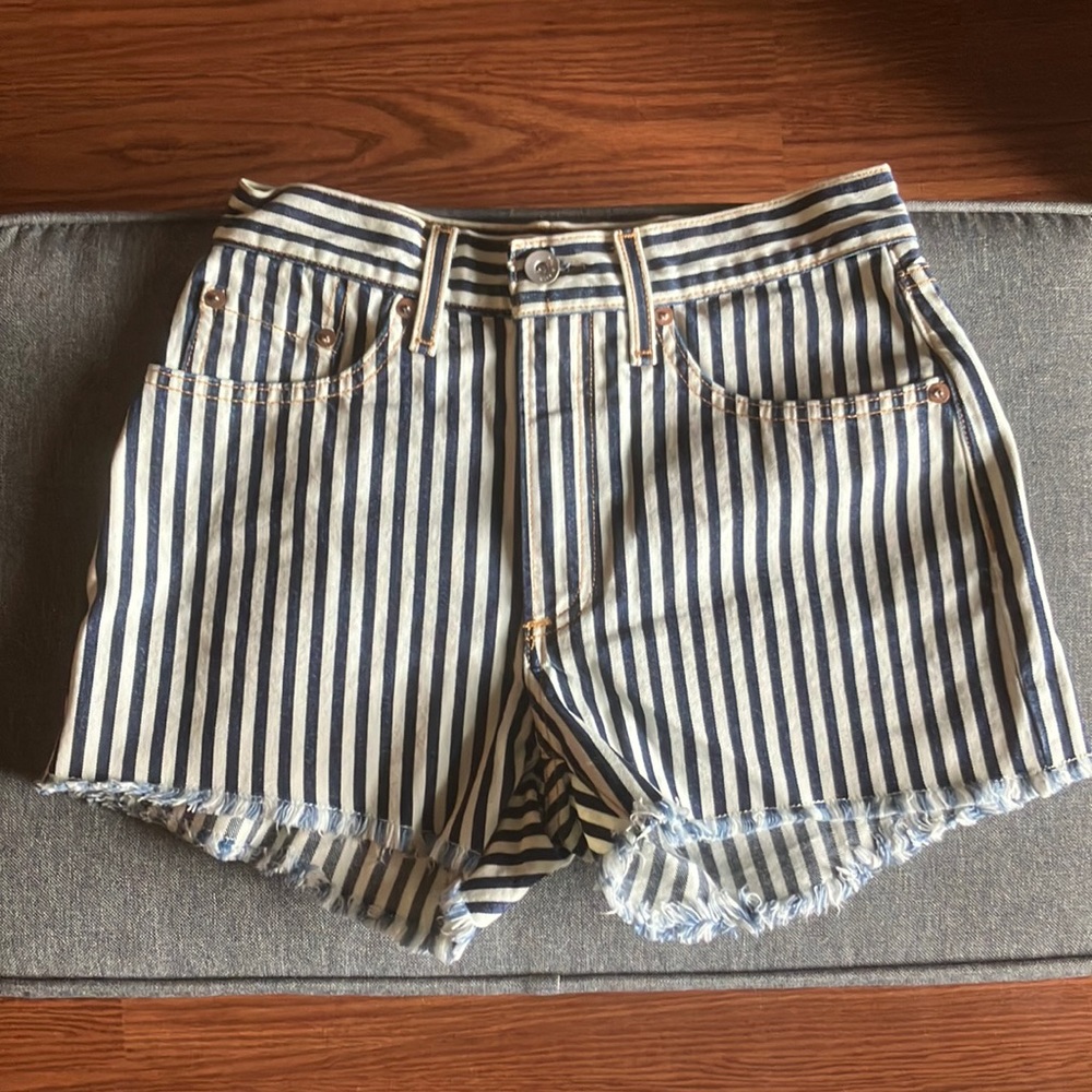 RAG & BONE striped blue white shorts frayed edge bottoms size 24 Justine short